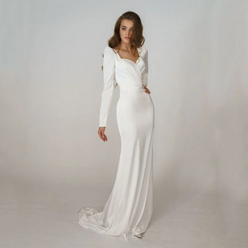 Elegant Long Sleeves Mermaid Wedding Dress 2022 Sweetheart Ivory Bridal Gown Simple Backless Brides Dress Vestido De Novia