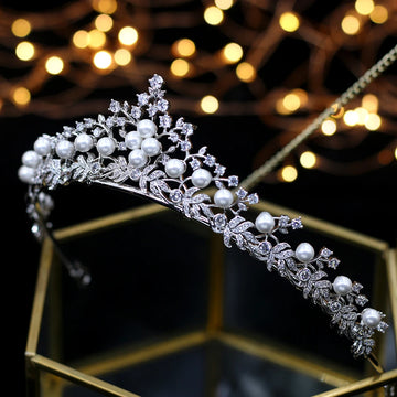 Royal Princess Wedding Tiaras Crowns Freshwater Pearls Brides Hairbands Zircon Crystal Wedding Hair Accessories Gifts