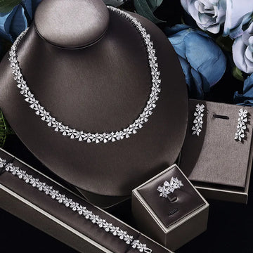 2023 new four-piece cubic zirconia bridal jewelry set women's party, luxury Dubai crystal wedding hot sale in Central Asia