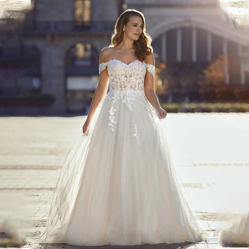 Elegant Off The Shoulder Sweethart Lace Applique Bridal Grown A Line Wedding Dresses Custom Made 2025 Vestido De Noival