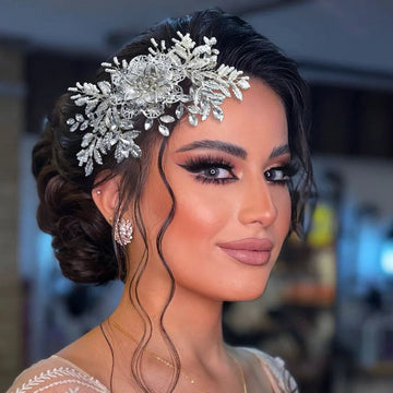 DZ099 Handmade Women Tiara Leaves Wedding Hair Comb Vintage Bridal Hair Accessories Shiny Rhinestones Flower Bridal Hairpins