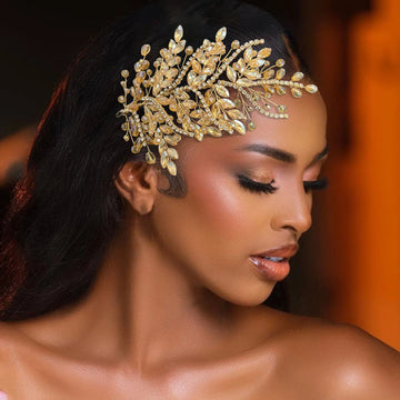 DZ256 Champagne Crystal Wedding Headband Trendy Bridal Hair Accessories Handmade Party Headpiece for Women and Girls Tiara