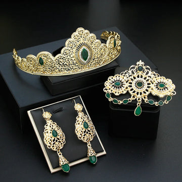 Neovisson Morocco Ladies Favorite Gift Crown Set Gold Color Cystal Hair Jewelry Tiaras Arabic Bride Wedding Jewelry Headband