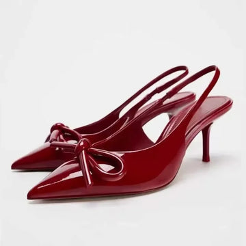 Fashion women's high heels sandals red sexy bow ankle belt women's pointed wedding party 2025 prom women's shoes large size