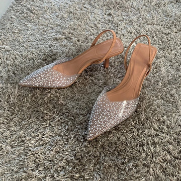 Summer Womens Pointed Toe High Heels Sandals Sexy Woman Shoes Fashion Pearl Decoration Party Wedding Slingback Woman Sandal Shoe