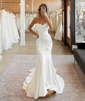 Wedding Dresses Mermaid Lace Flowers For Women Stunning Sleeveless Bridal Gowns Corset Back vestidos de novia Civil customized
