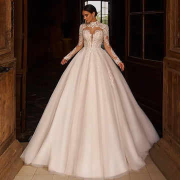 Elegant V-Neck Women Wedding Dresses Lace Long Sleeves Tulle customizedA-Line Bridal Gowns Engagement Banquet Vestidos De Novias