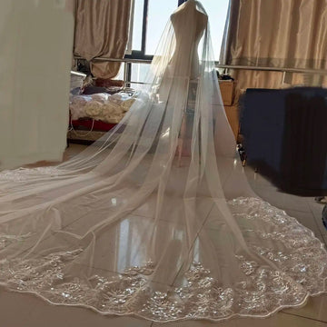 5m/4m/3m long white wedding veil ivory Cathedral bridal veil with lace edge with comb wedding accessories bride wedding veils