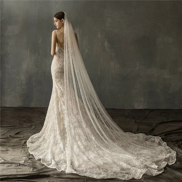 75-500cm White/Ivory Bridal Veil With Comb One Layer Cathedral Veil With Pearls Soft Tulle Velos de Noiva Wedding Beaded Veil