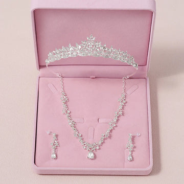 Itacazzo Bridal Headwear Set of Four Crown&Necklace&Earrings Silver-Colour Women's Classic Wedding Tiaras (Excluding Box)