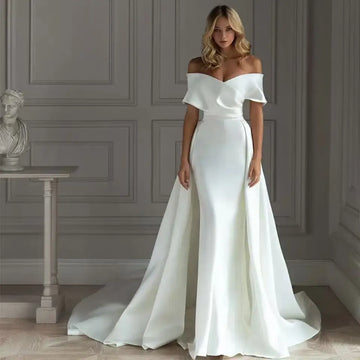 Detachable Trailing Wedding Dress Sweetheart Satin Mermaid Off the Shoulder Bridal Gowns Custom Made Vestidos De Novia
