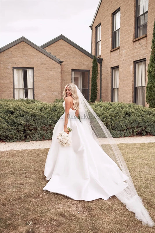 Sweetheart Satin Wedding Dress with High Slit – Luxury A-Line Bridal Gown | Maison Bridal