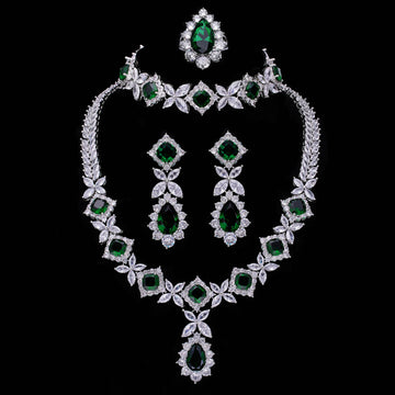 2024 Hot selling 4-piece cubic zirconia bridal jewelry set, Dubai Nigeria crystal wedding jewelry set