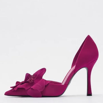 Luxury Designer Flower Decoration Women Pumps Sexy Pointed Toe Hollow High Heels Elegant Banquet Dress Shoes Tacones De Mujer
