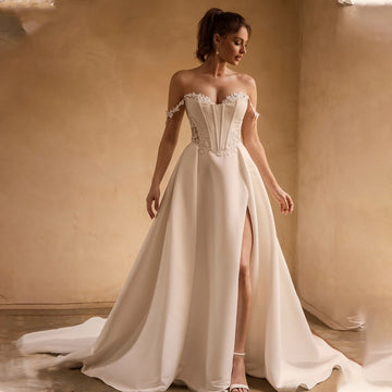 Elegant Two Strapls Lace Applique Sweethert Satin A Line Wedding Dresses Custom Made Bridal Grown Vestido De Noival