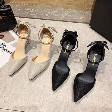 Summer New French Celebrity thin Heel Temperament Women's Shoes single Shoes Versatile Fashion bow Pointed high Heels 2025