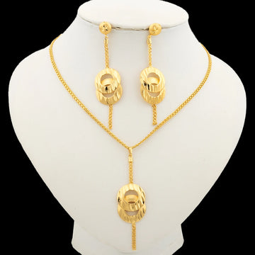 Dubai Gold Color Necklace Jewelry Set for Women Dangle Earrings and Necklace Bridal Weddings Earrings Engagement Jewellery Gift