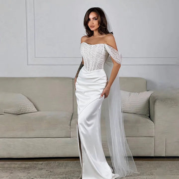 Shiny Beaded Sequined Sweetheart Satin Sheath Wedding Dresses Side Slit Corset Custom Made 2026 Vestido De Noival