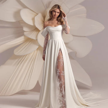 Customized Strapless Corset Designs 3/4 Lace Sleeve Wedding Dress A-Line Front Split Lace Up Bridal Gowns vestidos de novia
