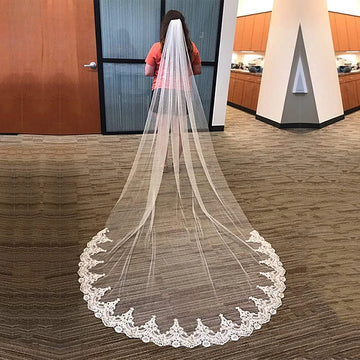 Flower Lace Edged Appliques Veil with Comb 1 Tier Veil 3mx1.5m Long Cathedral Length Wedding Bride Accessories