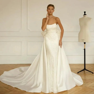 Gelinlik Boat Neck Mermaid Wedding Dresses with Dechable Train Sequined Beading Luxury Vestidos De Novia Vintage Bridal Gowns