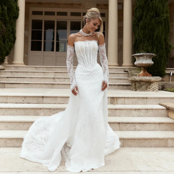 Romance Scoop Neckline Full Lace V-shaped Waistline Mermaid Wedding Dresses With Detachable Train Side Slit 2026 Rode De Morri