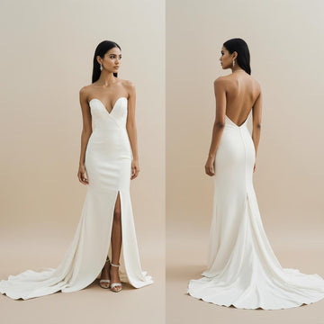 Ivory Off-Shoulder Wedding Dress – Puffy Sleeves, Beaded Lace Bodice & Front Slit | Maison Bridal