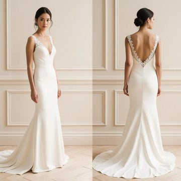 Women's ivory mermaid wedding dress in satin with lace and open back – MaisonBridal