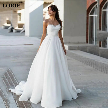 LORIE Sleeveless Pearls Wedding Dress A Line Elegant Lace Bride Dresses Withe Ivory Women Bridal Wedding Gowns 2024