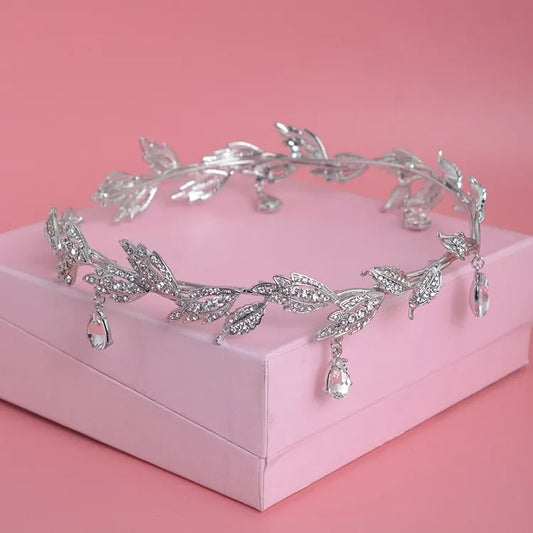 Luxury Crystal Crown Bridal Hair Accessories Wedding Rhinestone Waterdrop Leaf Tiara Crown Headband Frontlet Brides Hair Jewelry