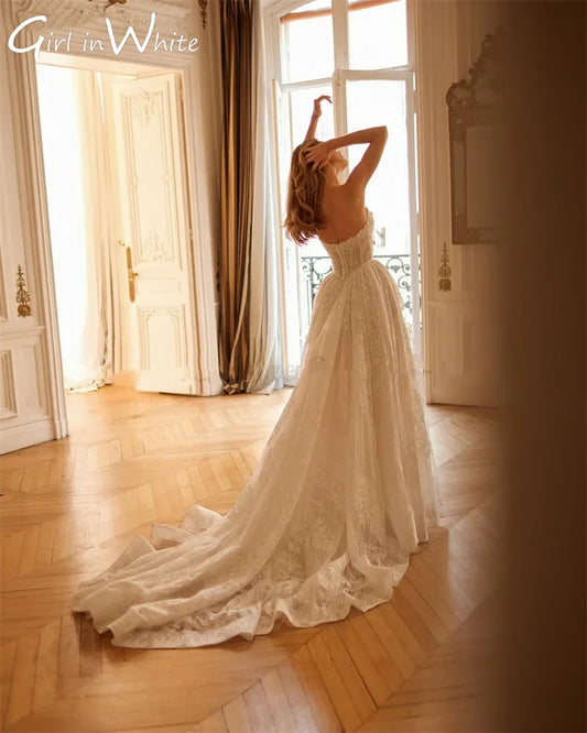 Charming A-line Off Shoulder Lace Appliques Wedding Dresses vestidos de novia Backless Modest Wedding Gown 2025 Customized