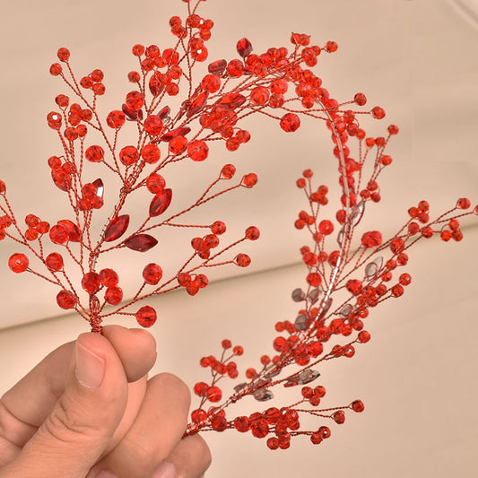 DZ233 Red Crystal Bridal Headband Rhinestone Wedding Headdress Hair Accessories for Women Headpiece Tiara Party Hair Jewelry