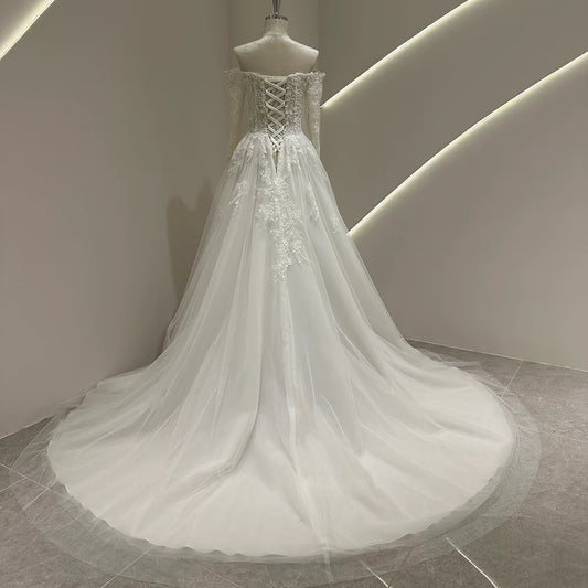 SL-9430 Customized 2025 Sweetheart Bride Wedding Dress Lace Appliques Beading Bohemian Backless Lace up Gown Beach Dress