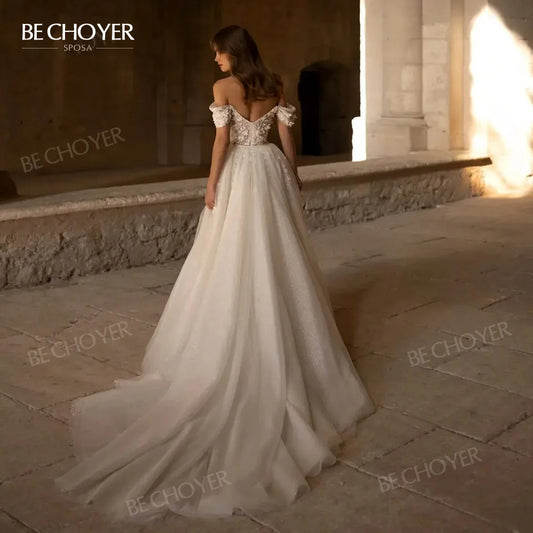 Sleeveless Wedding Dress 2025 Off the Shoulder Mermaid Detachable Train Bride Gown customized BECHOYER EL278 Vestido de Noiva
