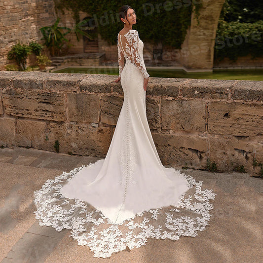 Charming Mermaid Women's Wedding Dresses Long Sleeve Vestidos De Novias De Boda Bride Gowns Customized Lace Appliques Vestidos
