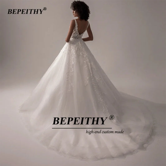 BEPEITHY Customized Vestido De Noiva V Neck Sleeveless Wedding Dresses 2025 For Women A Line Ivory Lace Bride Boho Bridal Gown