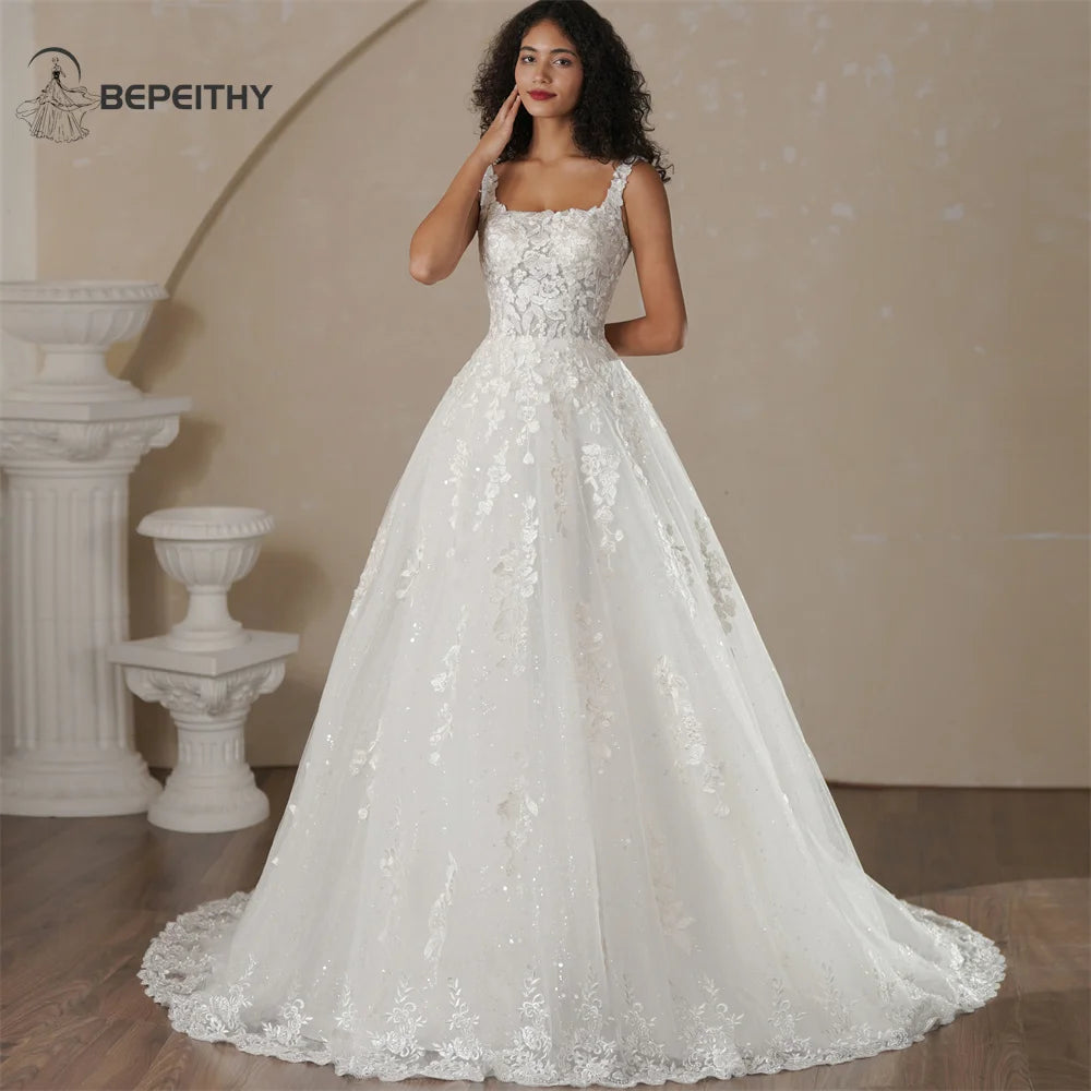BEPEITHY Customized Beach Lace Wedding Dresses 2025 For Women Backless A Line Court Train Sexy Sleeveless Bride Boho Bridal Gown