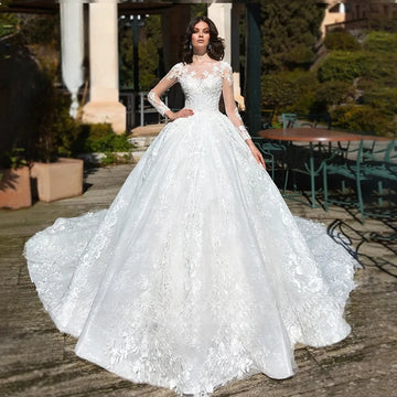 Customized Ashley Carol Wedding Dresses 2025 Long Sleeve Bride Dress Crystal Lace Appliques Scoop Bridal Gown Vestido De Novia