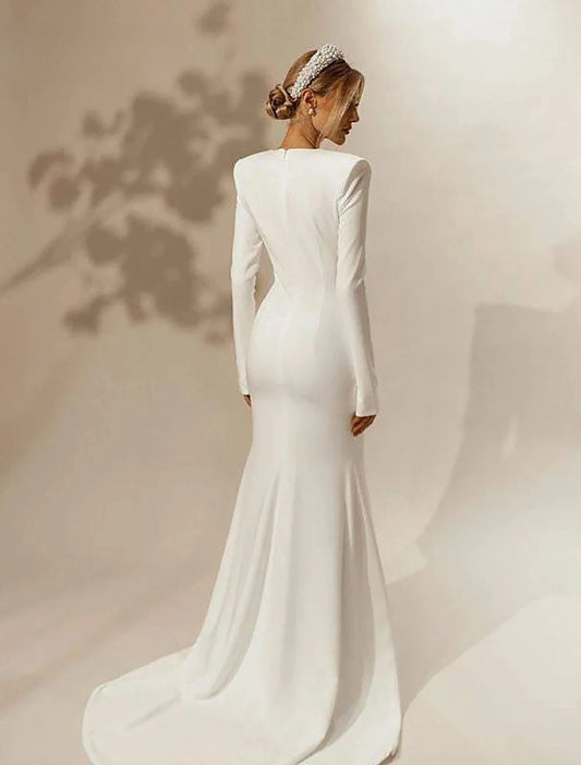 2024 Vestidos De NoivaDeep V Neck Wedding Prom Gown Full Sleeves Mermaid Bridal Gowns For Women Sweap Train For Women Customize