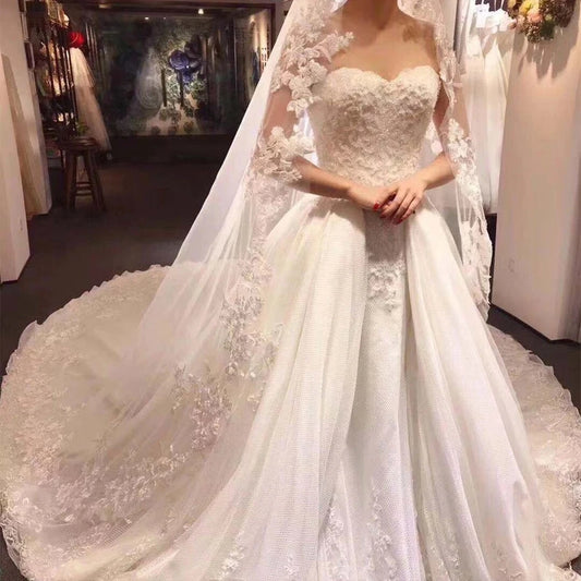 Luxurious Full Edge Lace Wedding Veil Ivory White Cathedral Long Women Bridal Veil 3m 4m 5m Customized Veil For Wedding Dress