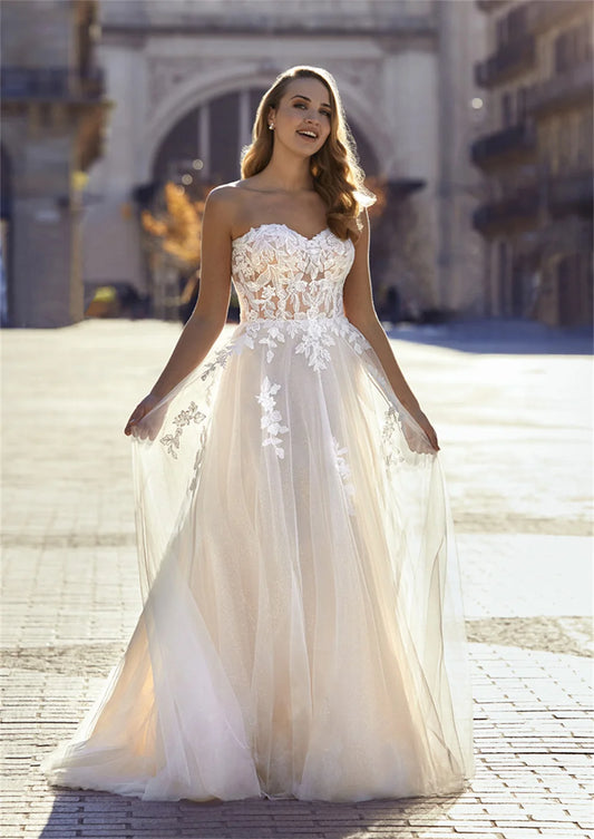 Elegant Off The Shoulder Sweethart  Lace Applique Bridal Grown A Line Wedding Dresses Custom Made 2025 Vestido De Noival