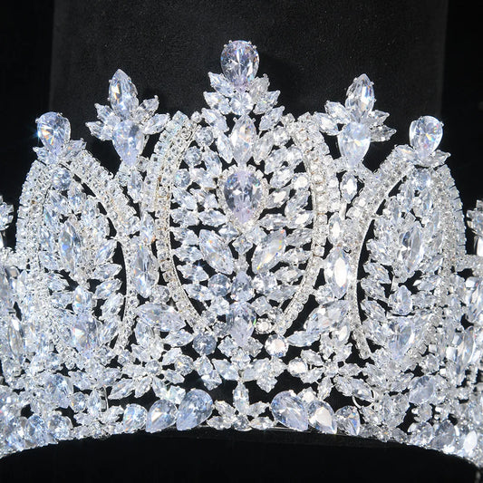 Big Large Zirconia Tiaras and Crowns AAA Zircon Diadem Brides Princess Queen Headbands Wedding Accessories Bridal Hair Jewelry
