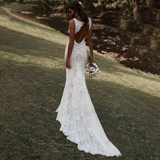 Bohemia Wedding Dresses Vintage Bridal Gowns Lace Sleeveless Floor Length Robes For Formal Party Vestidos De Novia Customized