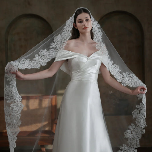 CC Cathedral Veil Women Hair Accessories Wedding Hairwear Bridal Headdress Engagement Jewelry Purfle Long Veils Soft Lace V863