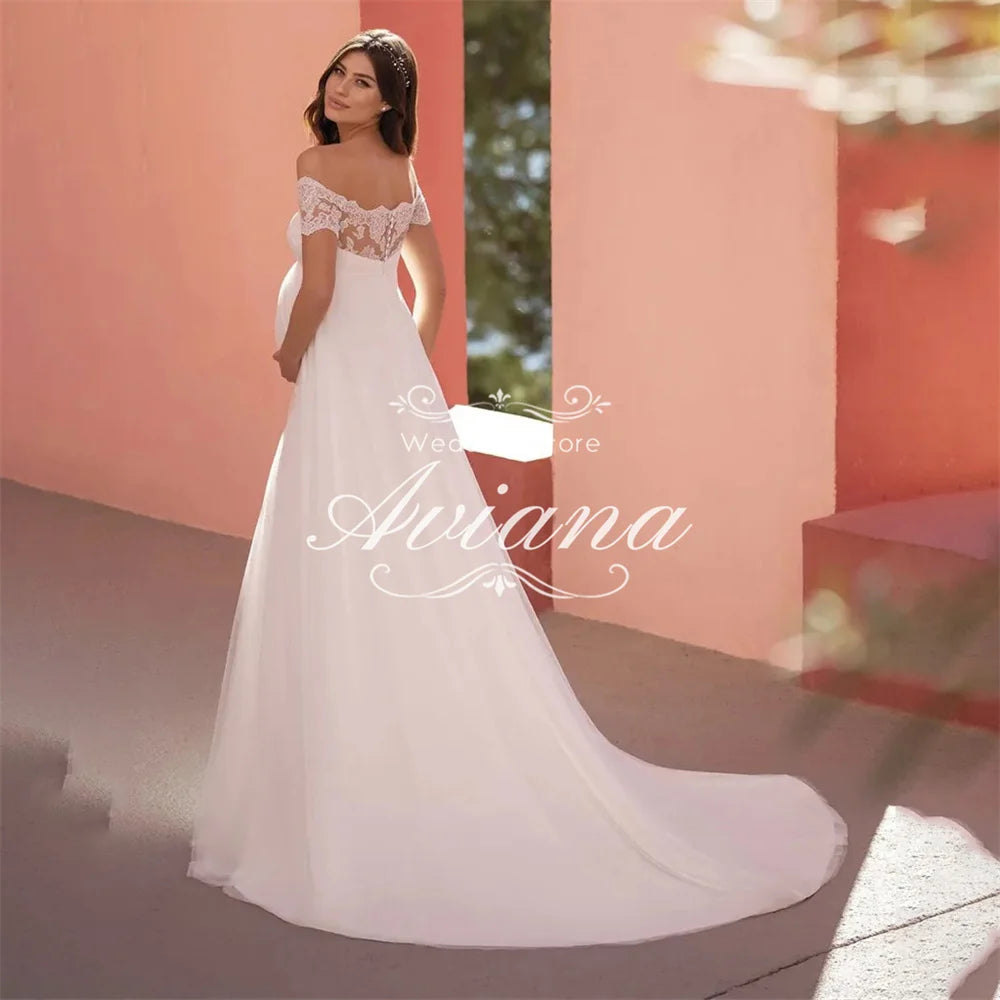 Customized Elegant For Pregnant Long Wedding Dresses A-line Boat Neck Off The Shoulder Floor-Length Women Vestidos De Novia 2025