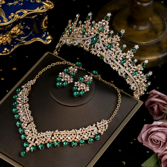 Luxury Crystal Crown Necklace & Earrings Set 4PK Bridal Wedding Jewelry Accessories Baroque Rhinestone Tiara Party Headpiece
