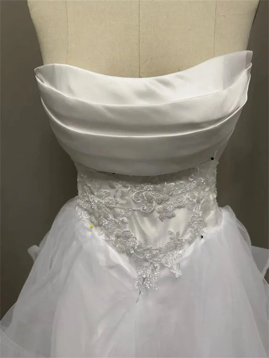 Custom Made Pleat Sweethart Lace Applique Ruffles Bridal Grown A Lone Wedding Dresses Custom Made 2026 Vestido De Noival