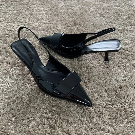 2025 Womens Leather Slippers High Heels Shoes Party Pumps Woman Summer Sandals Women High Heel Slingback Sandal Shoe