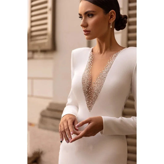 Flavinke Customized Satin Mermaid Wedding Dresses Bridal Gowns Robes Deep V-Neck Floor Length Vestidos De Novia robe de mariée