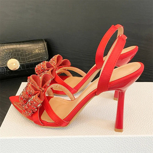 Aneikeh New Pointed Pumps Sexy Banquet Fashion Rhinestone Bow Sandals Party Wedding Banquet Prom Slingbacks Shoes 2026 Summer